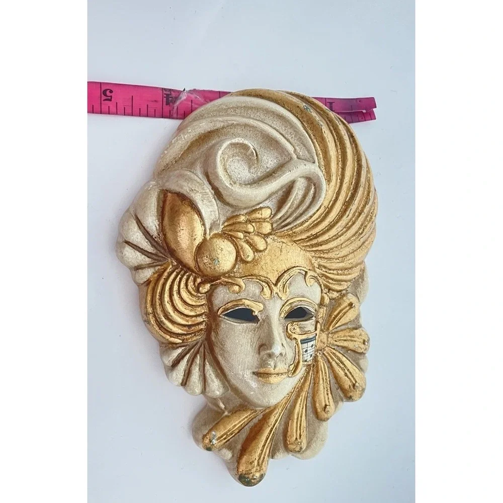 Vtg Laguna Ceramic Hand Painted Venetian Mask Made In Italy Gold Musical Notes